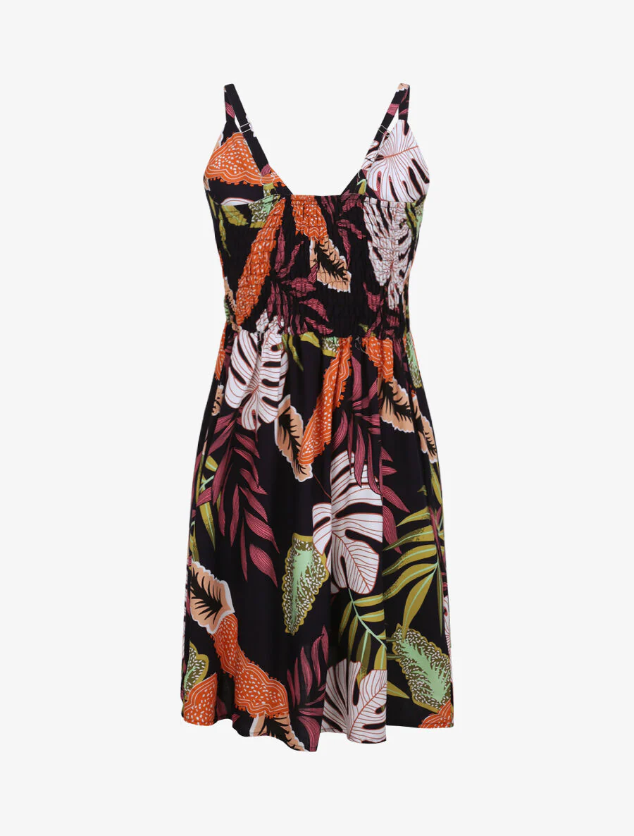 Robe patineuse imprimé feuilles exotiques - Marine - Image 2