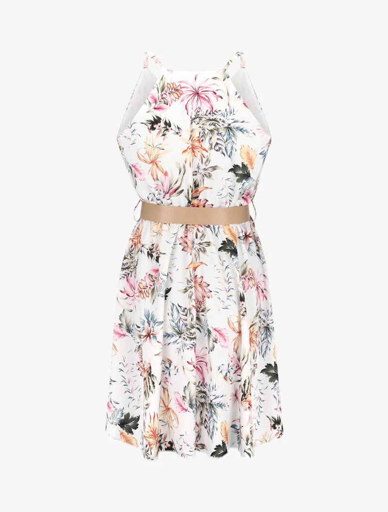 Robe patineuse imprimé feuilles - Blanc - Image 3