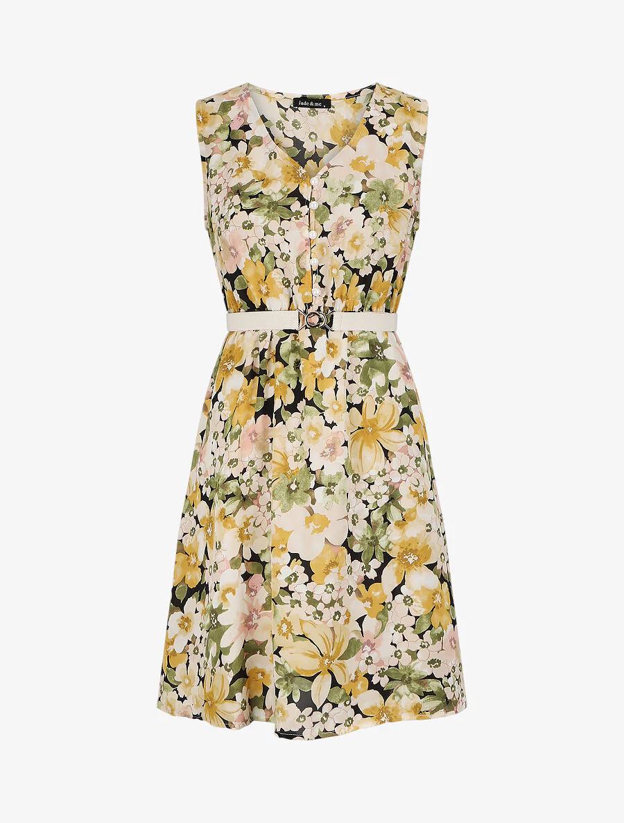 Robe patineuse imprimé fleurs d'été - Jaune