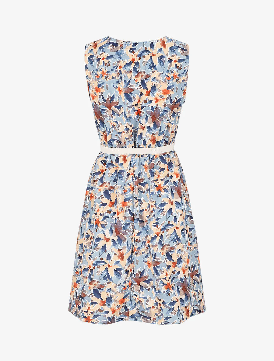 Robe patineuse imprimé fleurs d'été - Bleu ciel - Image 2