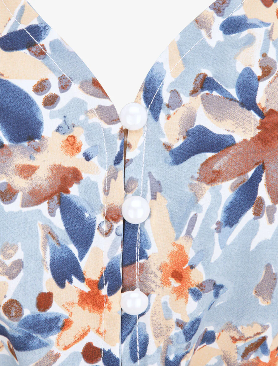 Robe patineuse imprimé fleurs d'été - Bleu ciel - Image 3