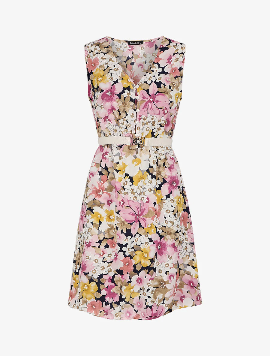 Robe patineuse imprimé fleurs d'été - Rose