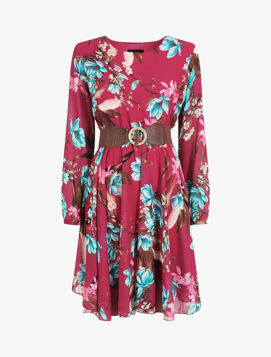 Robe patineuse imprimé grandes fleurs - Mauve