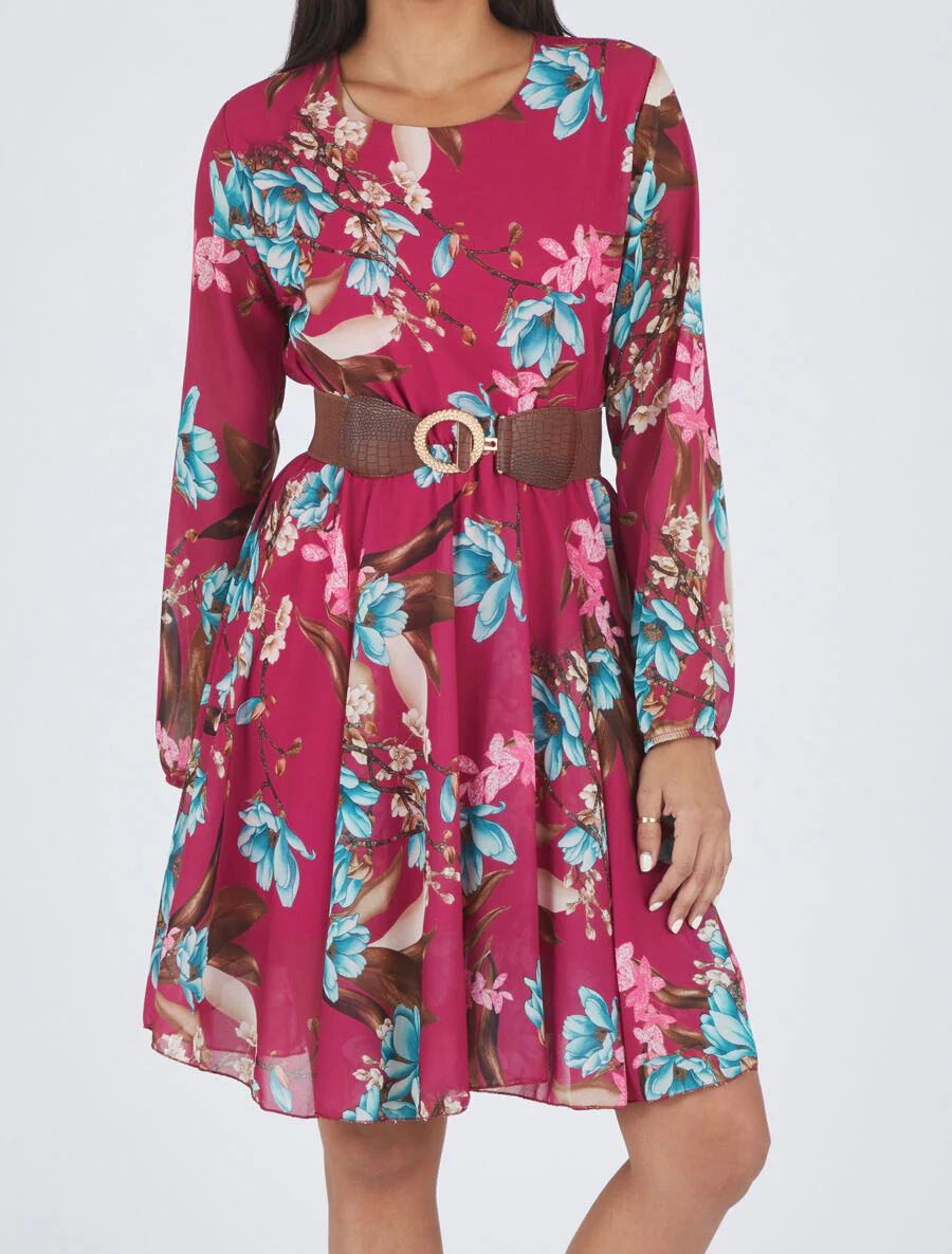 Robe patineuse imprimé grandes fleurs - Mauve - Image 4