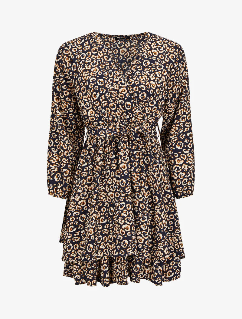 Robe patineuse imprimé léopard - Marine