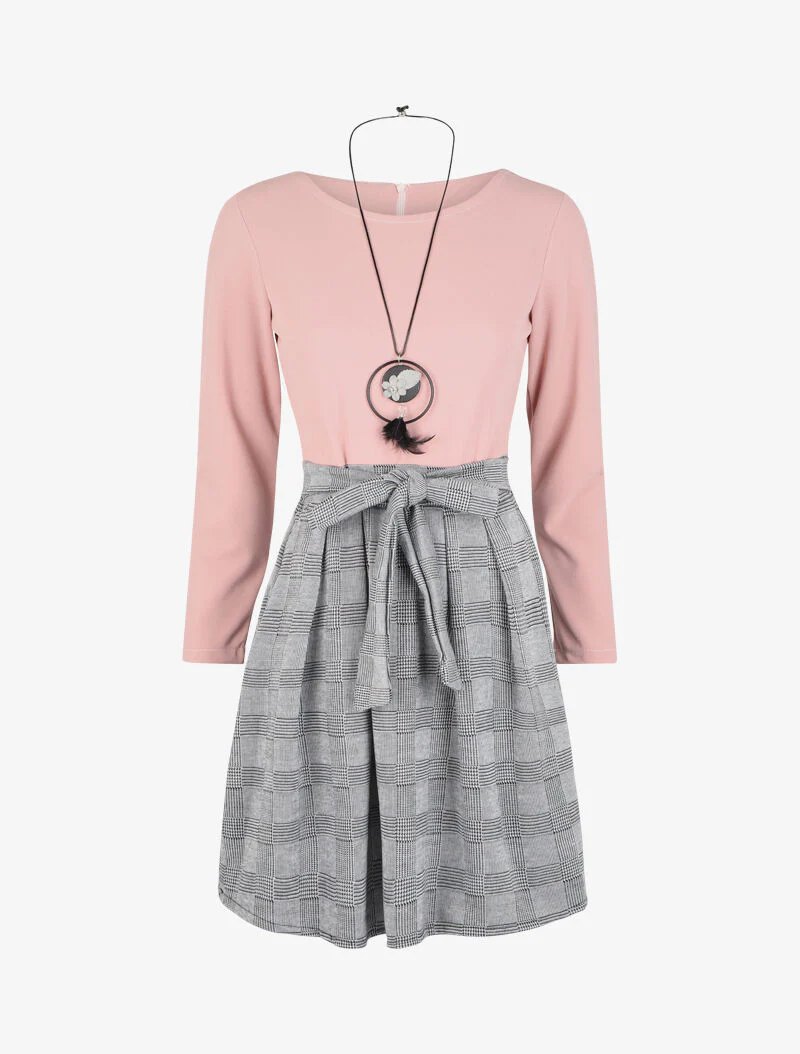 Robe patineuse imprimé prince de galles - Rose