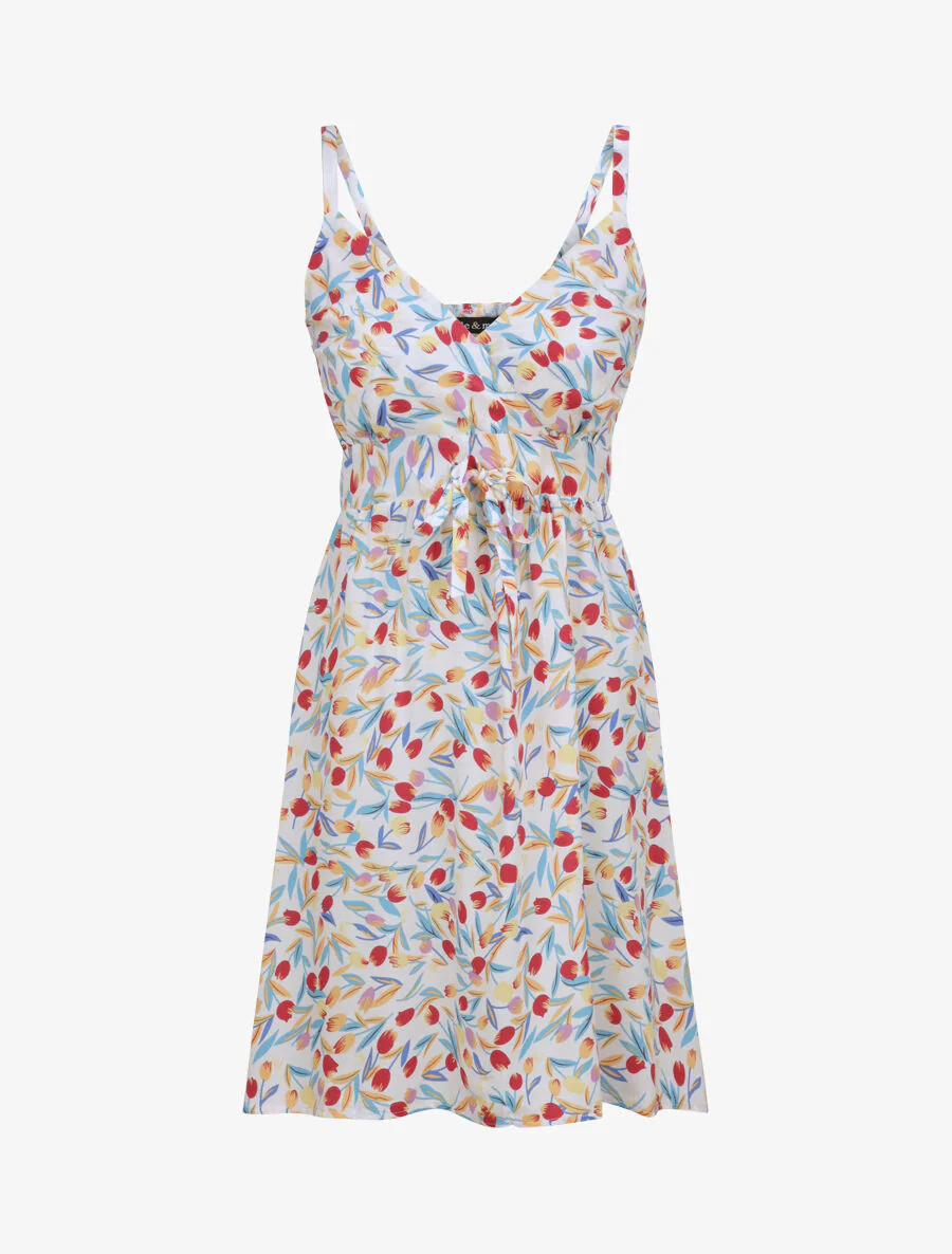 Robe patineuse imprimé roses - Blanc
