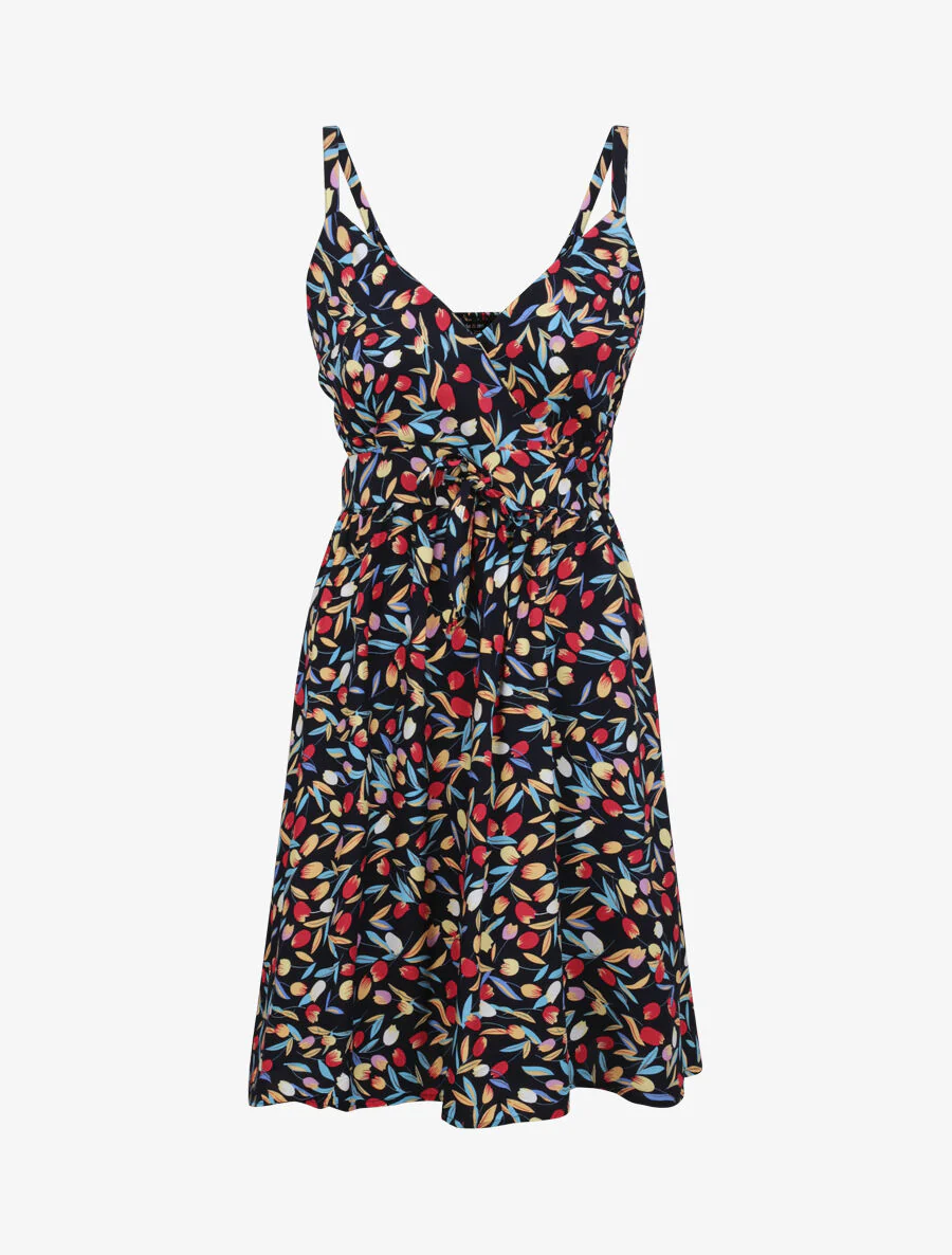 Robe patineuse imprimé roses - Marine - Image 2