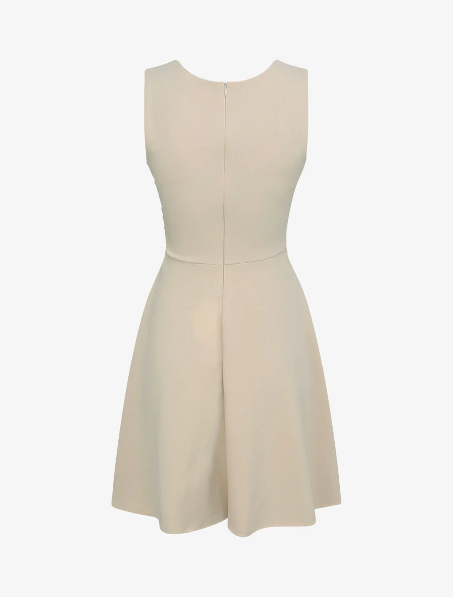 Robe patineuse mi-longue à col cache-coeur - Beige - Image 2