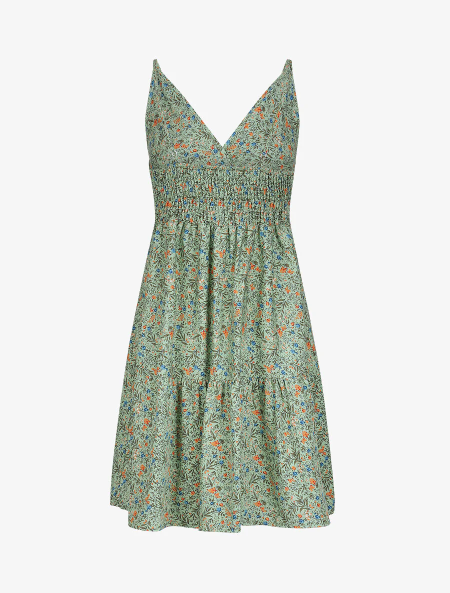 Robe patineuse mi-longue à imprimé fleurs champêtres - Vert tilleul - Image 2
