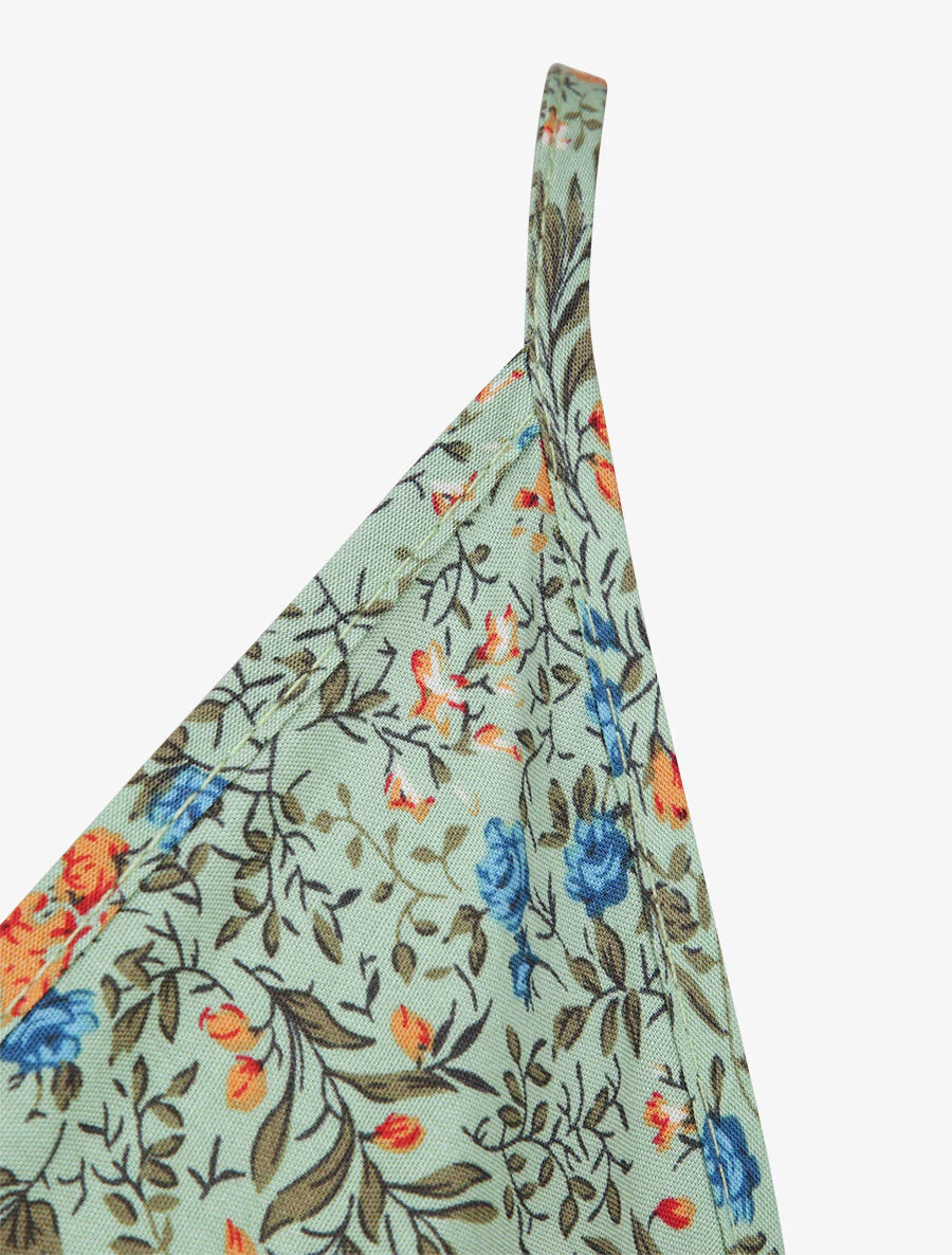 Robe patineuse mi-longue à imprimé fleurs champêtres - Vert tilleul - Image 3