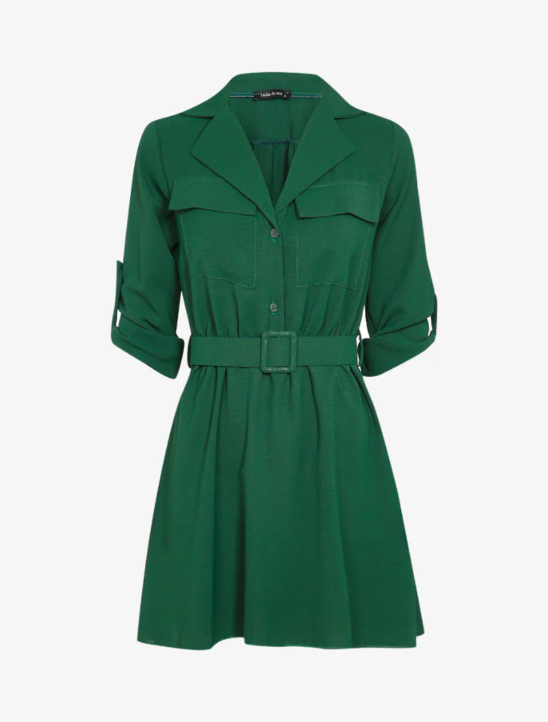 Robe patineuse mi-longue coton flammé - Vert foncé