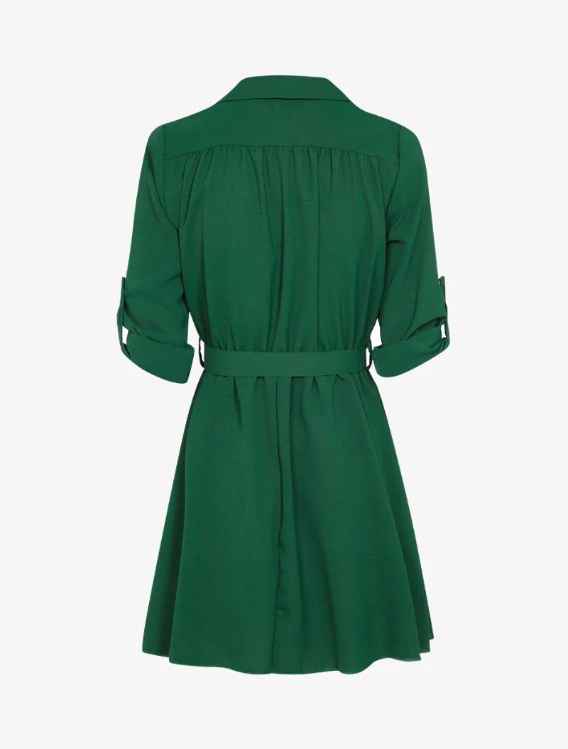 Robe patineuse mi-longue coton flammé - Vert foncé - Image 2