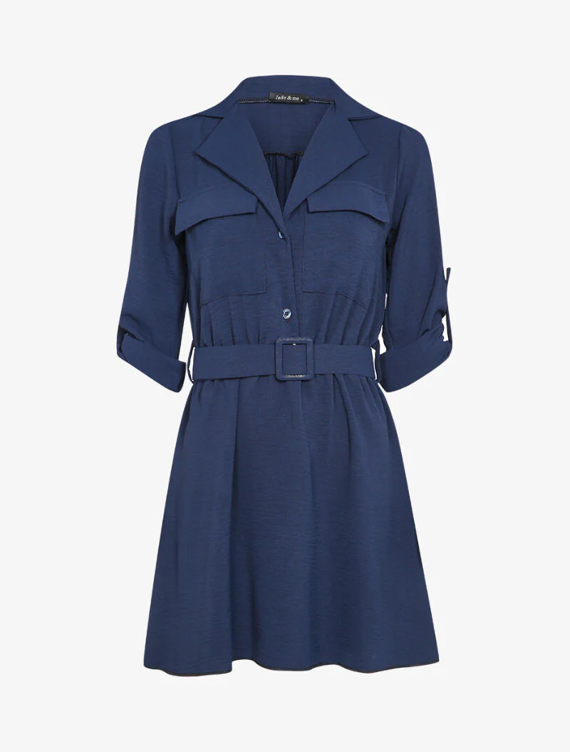 Robe patineuse mi-longue coton flammé - Bleu marine