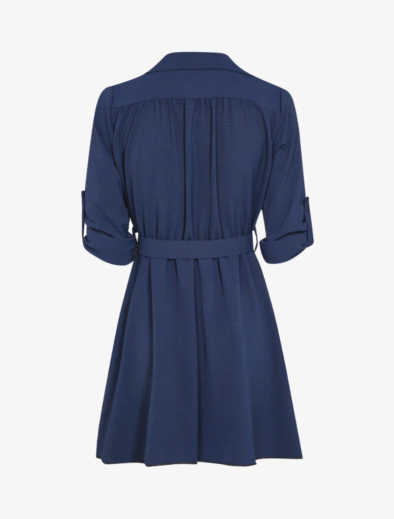 Robe patineuse mi-longue coton flammé - Bleu marine - Image 2