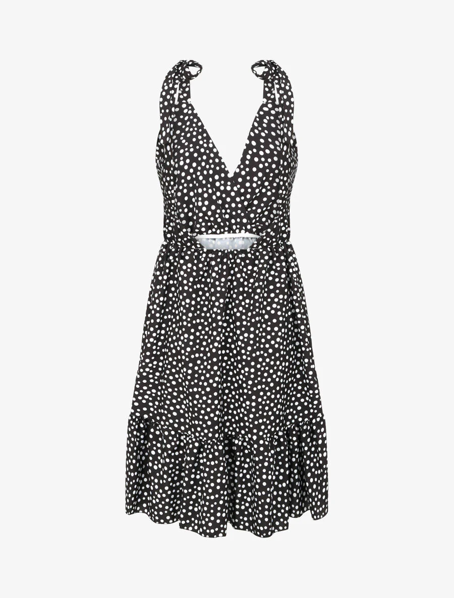 Robe patineuse mi-longue imprimé pois - Noir - Image 2