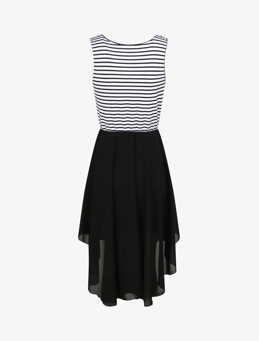 Robe patineuse rayée asymétrique à col cache-coeur - Noir - Image 2