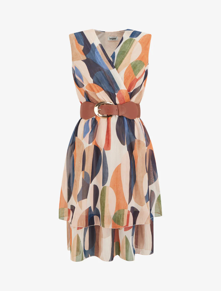 Robe patineuse sans manches imprimé fantaisie - Marine