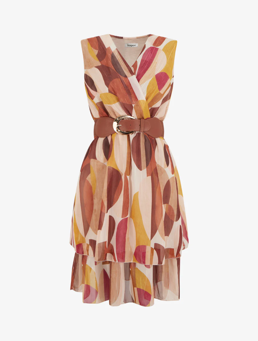 Robe patineuse sans manches imprimé fantaisie - Marron