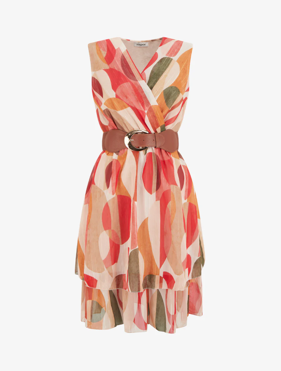 Robe patineuse sans manches imprimé fantaisie - Rouge