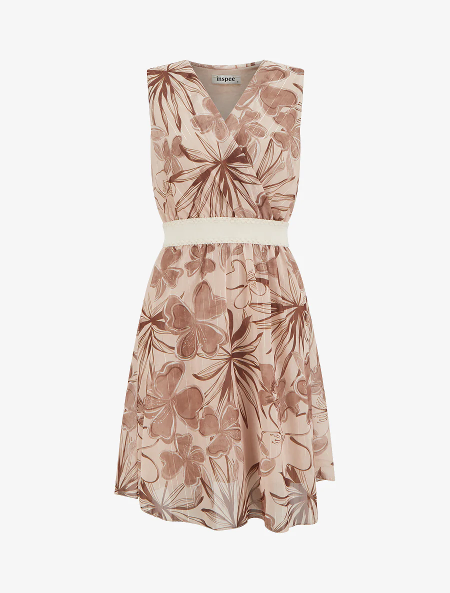 Robe patineuse sans manches imprimé fleuri - Marron