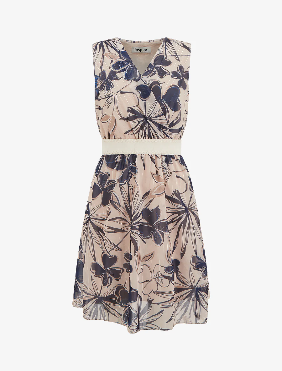 Robe patineuse sans manches imprimé fleuri - Marine