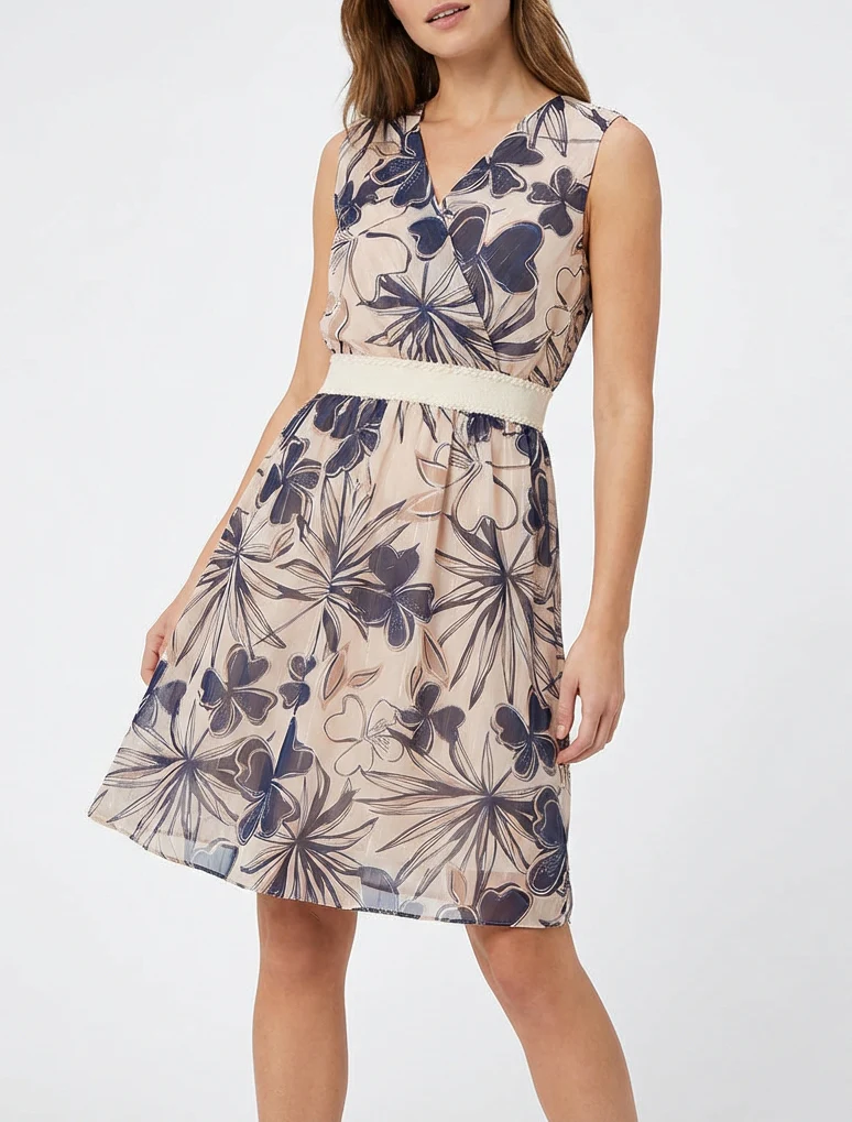 Robe patineuse sans manches imprimé fleuri - Marine - Image 4