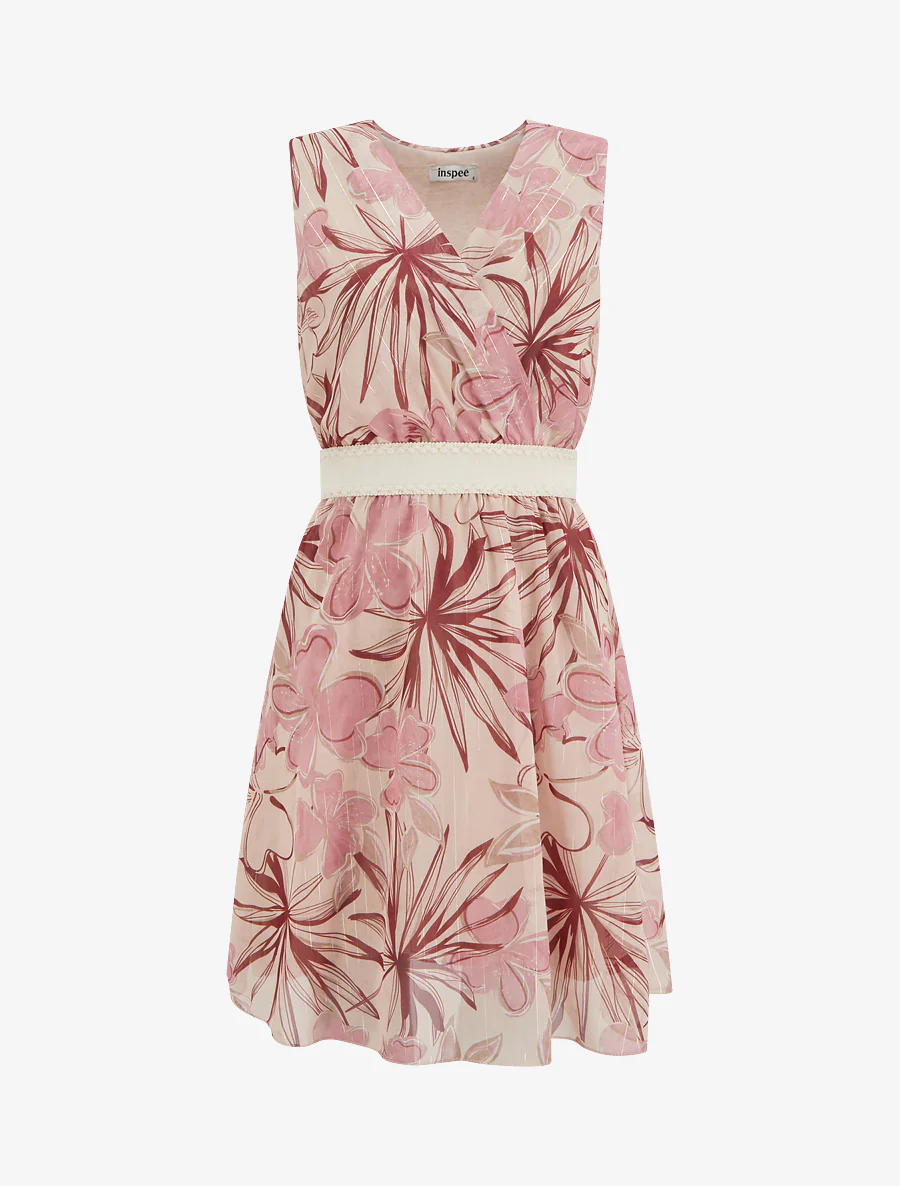 Robe patineuse sans manches imprimé fleuri - Rose