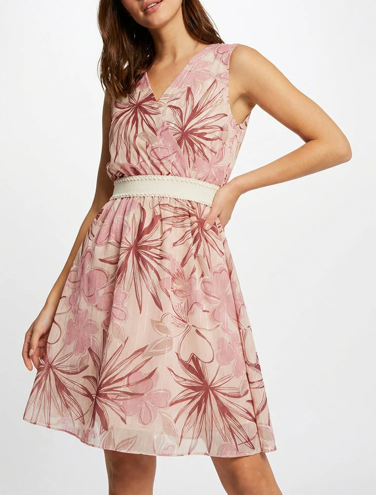 Robe patineuse sans manches imprimé fleuri - Rose - Image 4