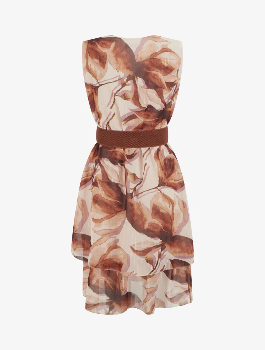 Robe patineuse sans manches imprimé grandes fleurs - Marron - Image 2