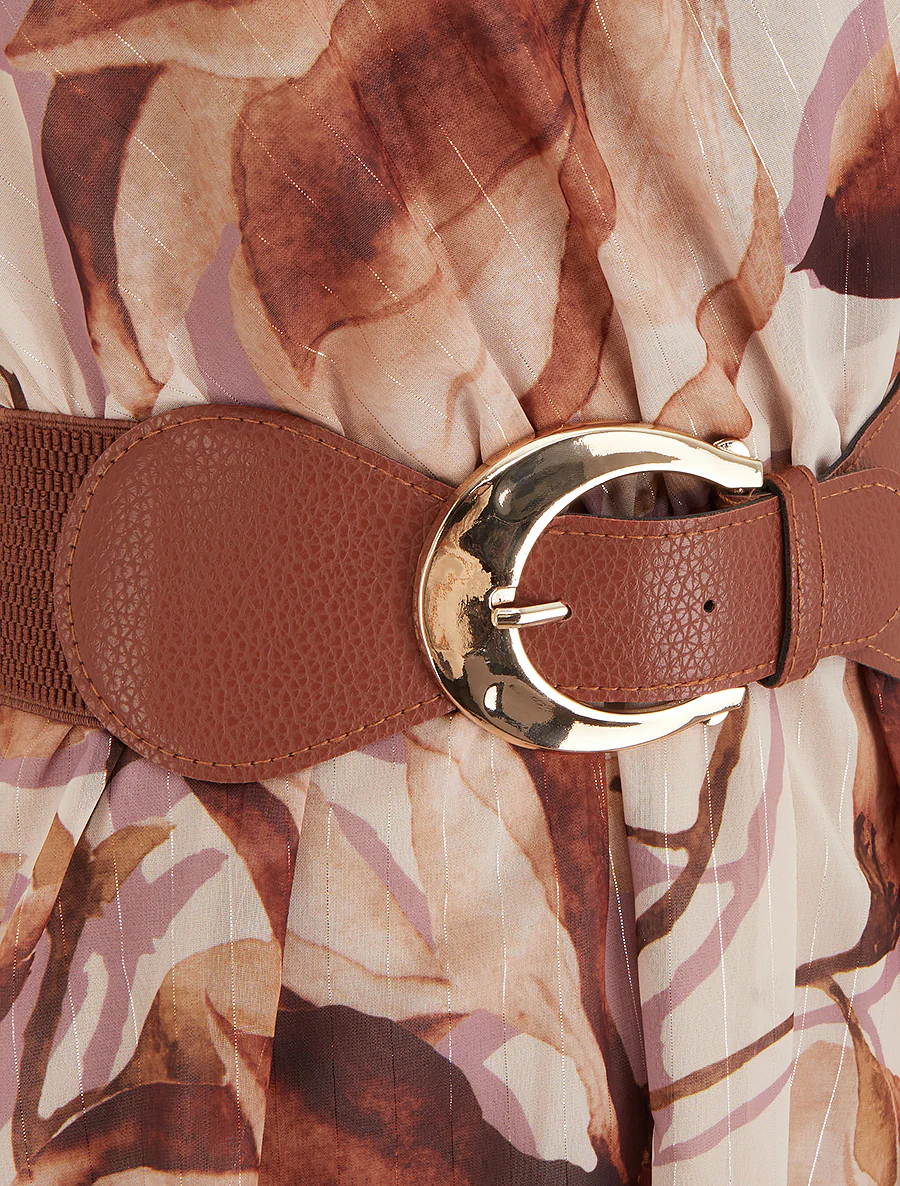Robe patineuse sans manches imprimé grandes fleurs - Marron - Image 3