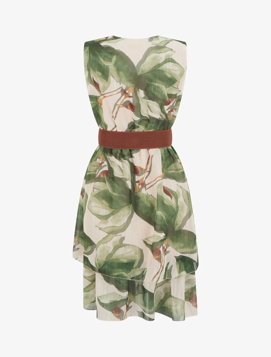Robe patineuse sans manches imprimé grandes fleurs - Kaki - Image 2