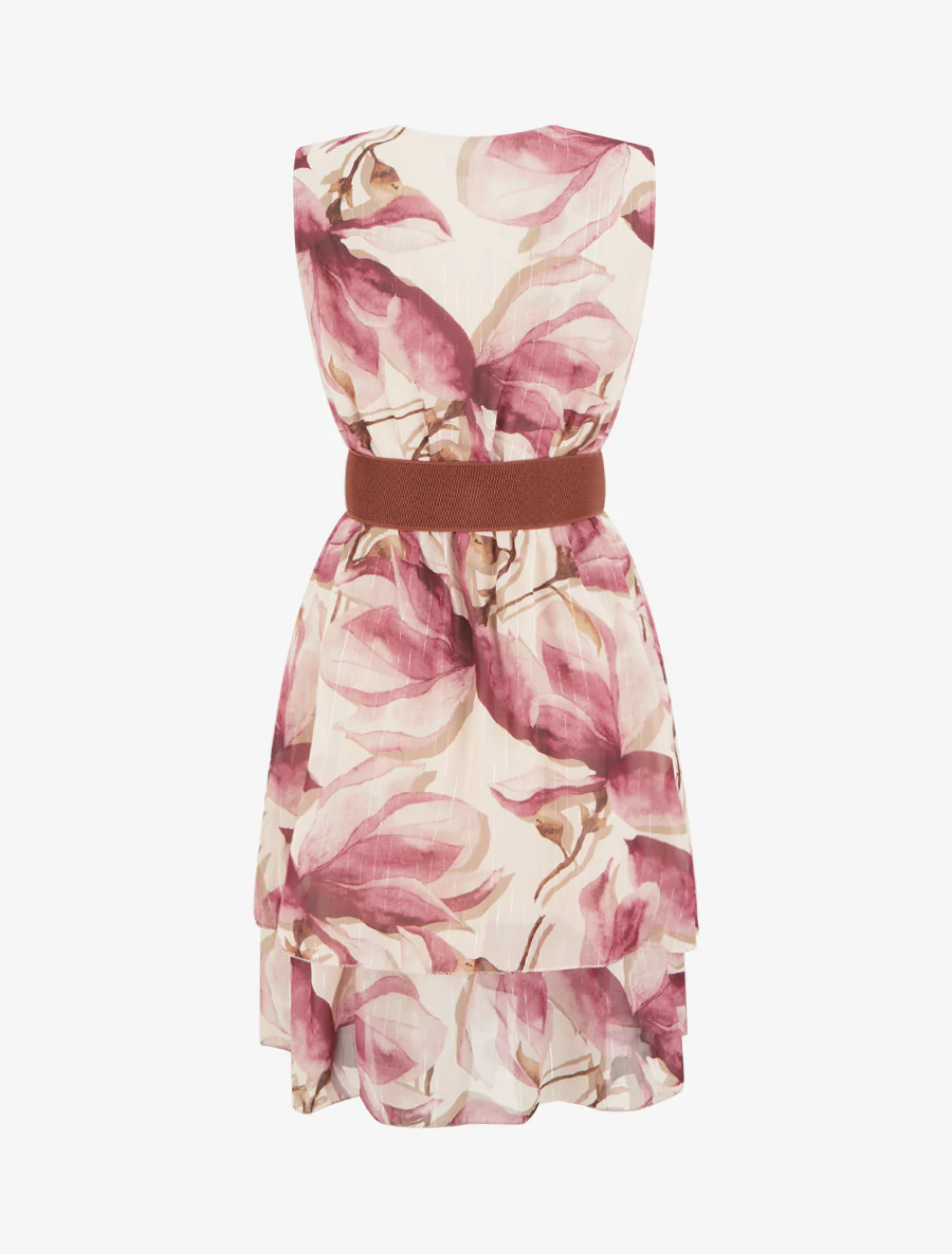 Robe patineuse sans manches imprimé grandes fleurs - Vieux rose - Image 2