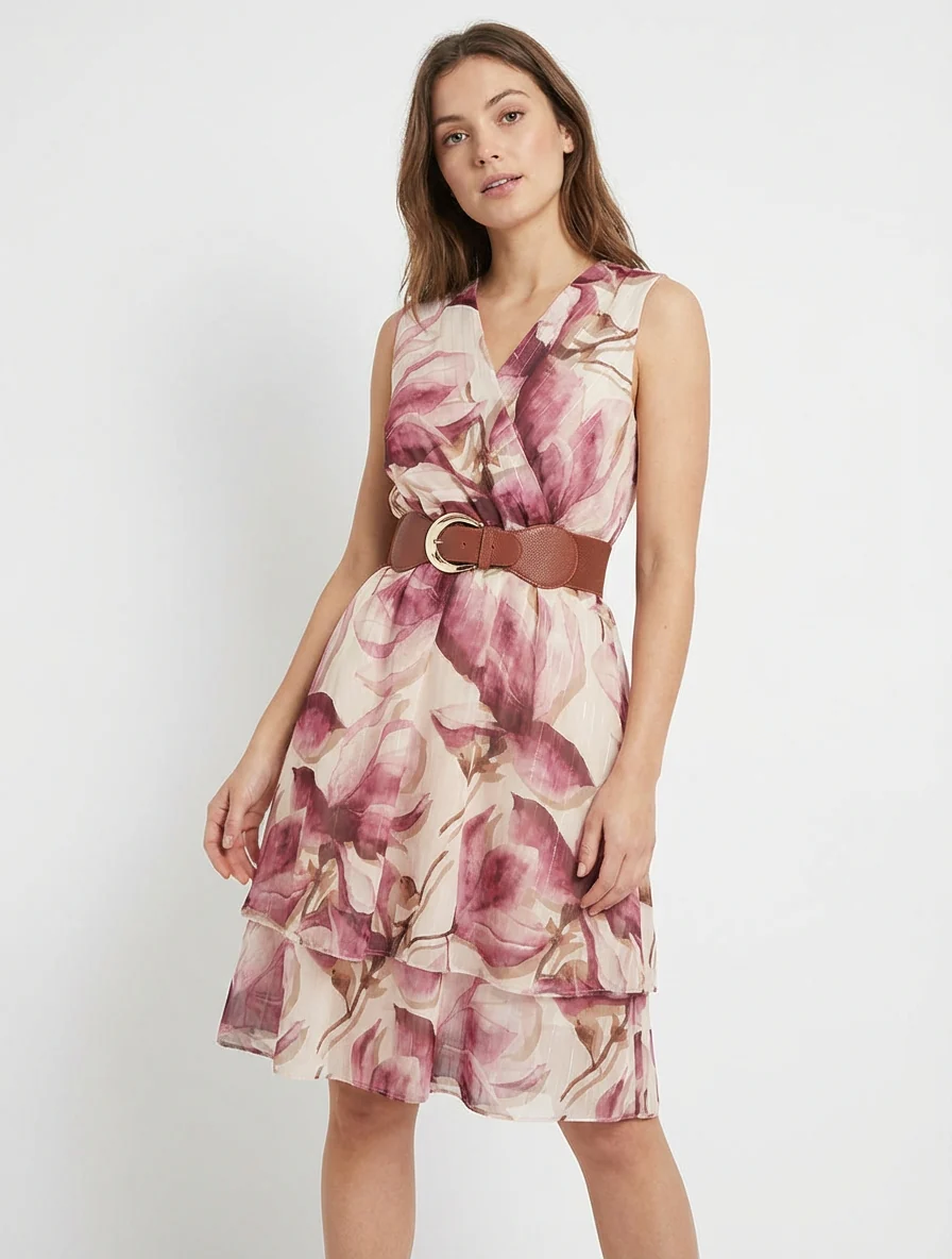 Robe patineuse sans manches imprimé grandes fleurs - Vieux rose - Image 4