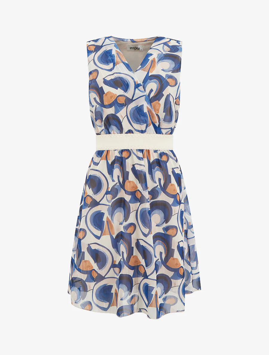 Robe patineuse sans manches imprimé graphique - Marine