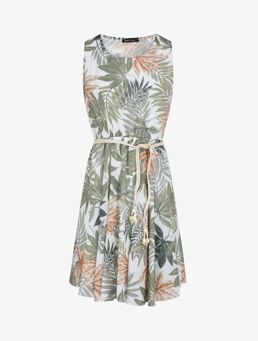 Robe patineuse sans manches imprimé tropical - Blanc