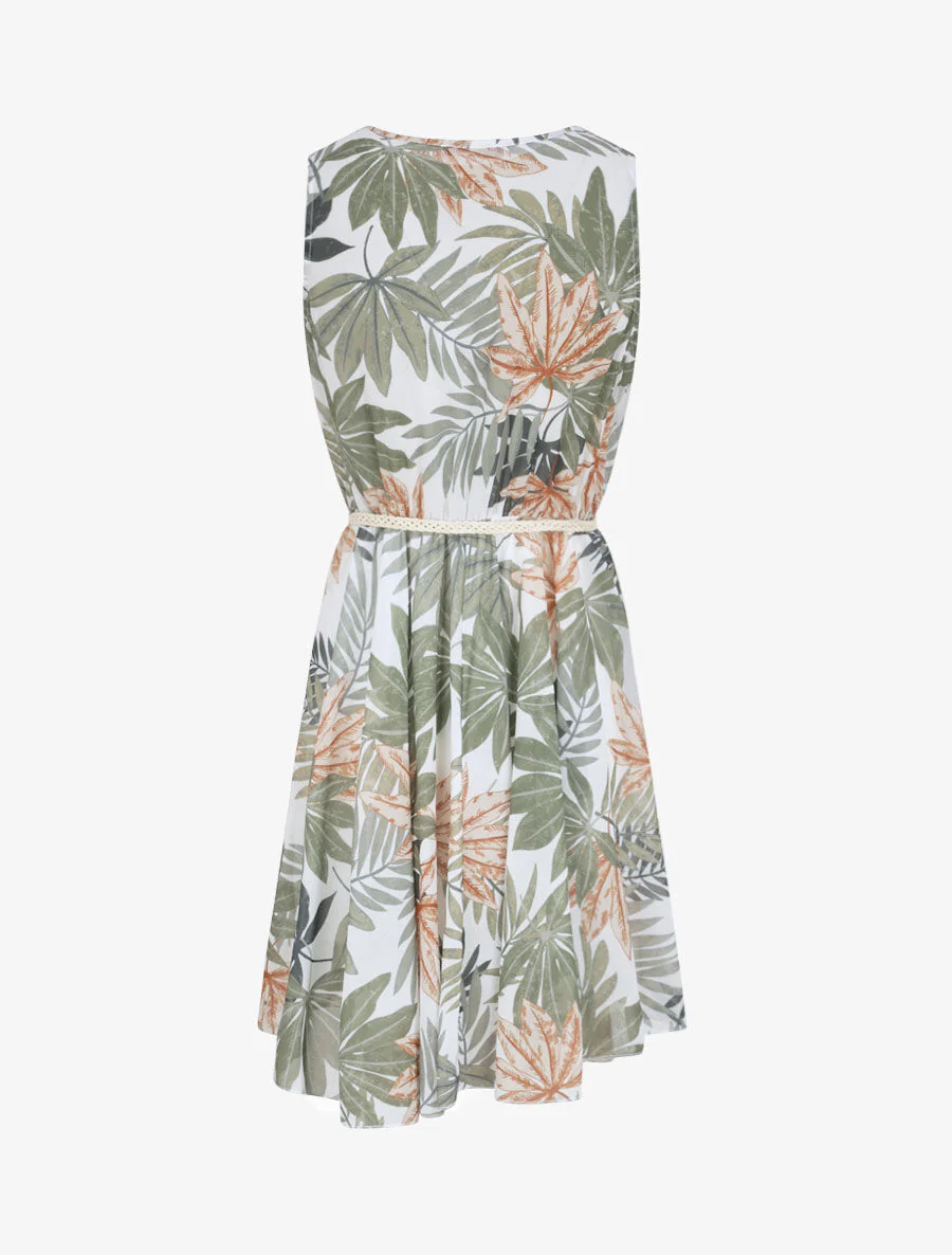 Robe patineuse sans manches imprimé tropical - Blanc - Image 2