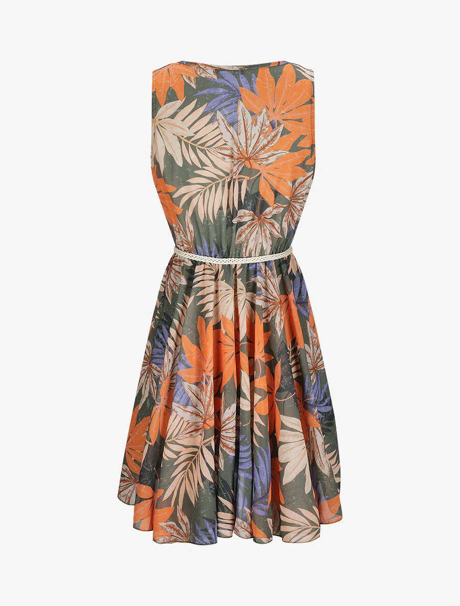 Robe patineuse sans manches imprimé tropical - Kaki - Image 2