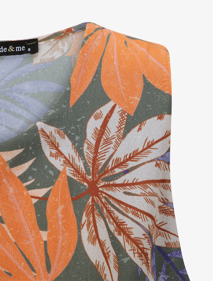 Robe patineuse sans manches imprimé tropical - Kaki - Image 3