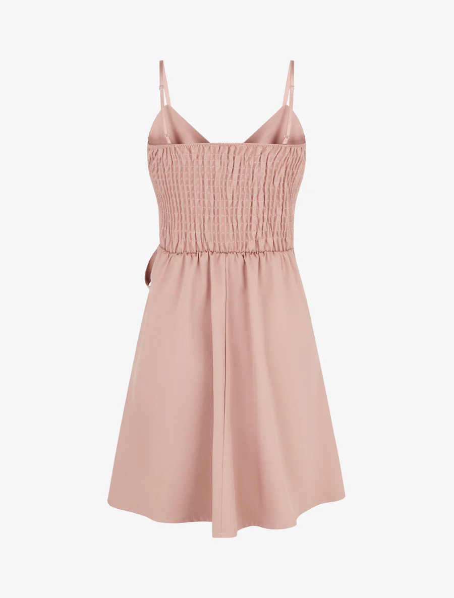 Robe patineuse unie à fines bretelles - Rose - Image 2