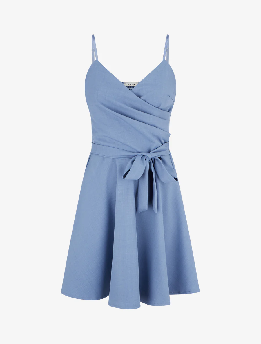 Robe patineuse unie à fines bretelles - Bleu