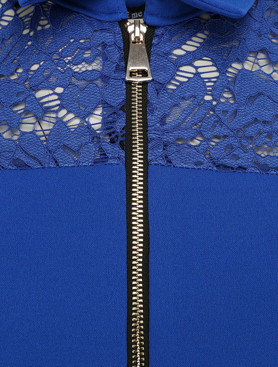 Robe patineuse unie à manches dentelle - Bleu électrique - Image 3