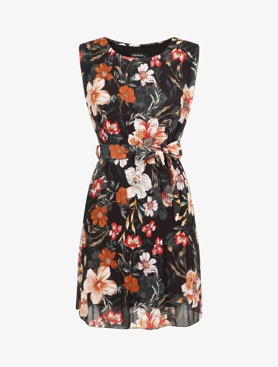 Robe plissée imprimé fleurs d'été - Noir