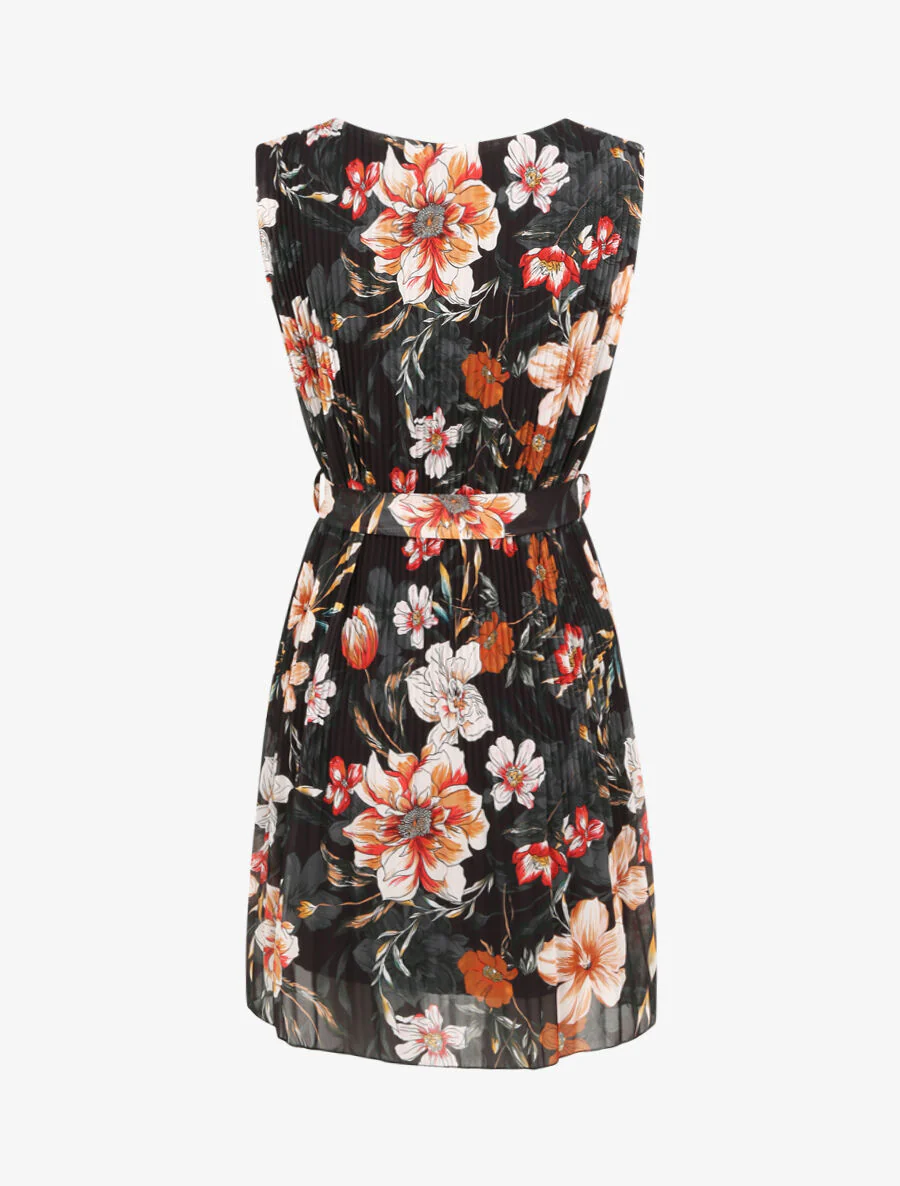 Robe plissée imprimé fleurs d'été - Noir - Image 2