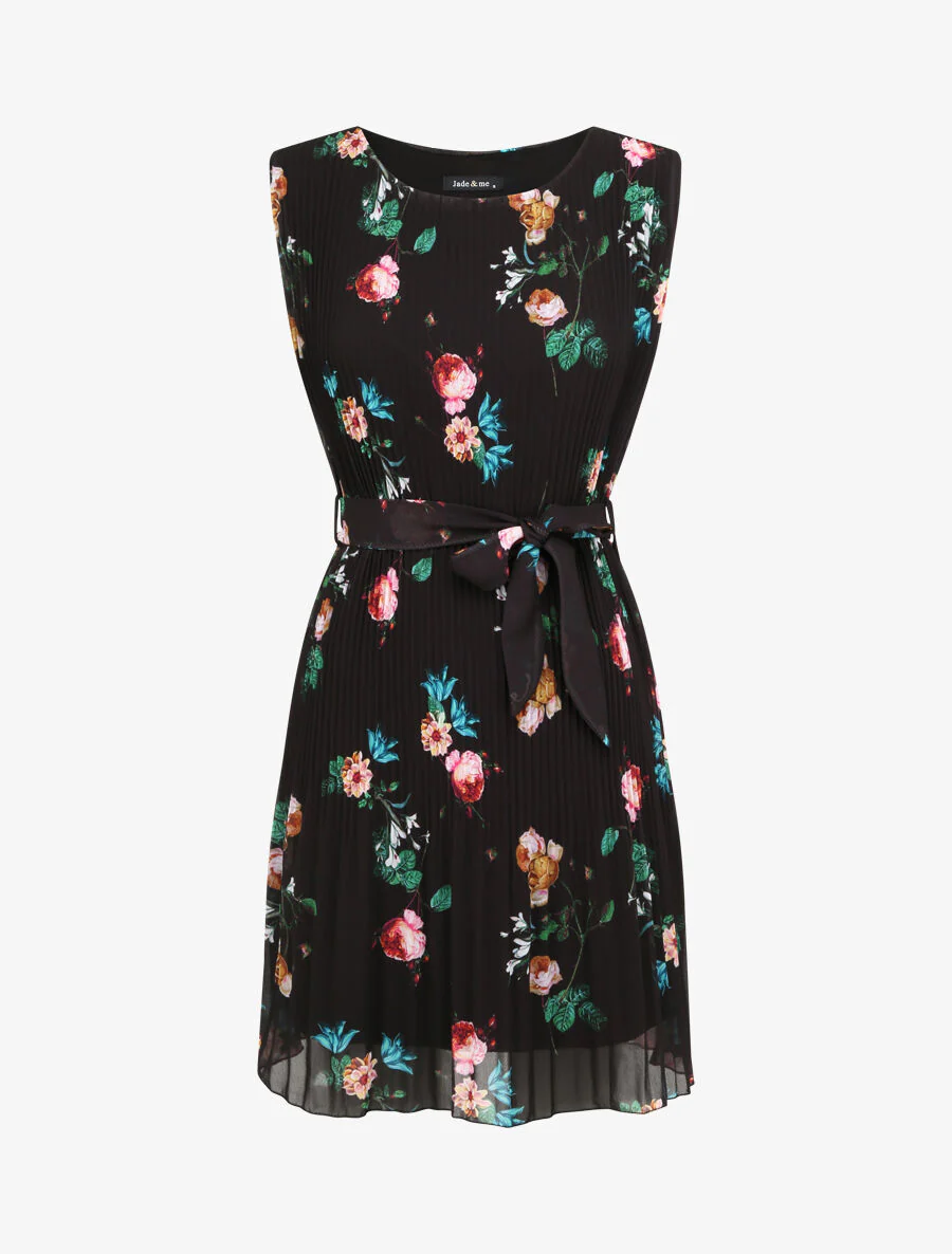 Robe plissée imprimé roses sauvages - Noir