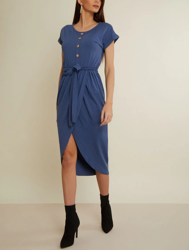 Robe portefeuille à boutonnière - bleu charrette
