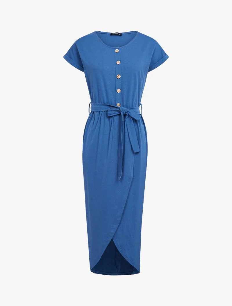 Robe portefeuille à boutonnière - bleu charrette - Image 2