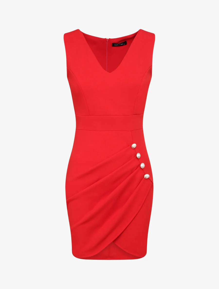 Robe portefeuille à boutons stylisés - Rouge