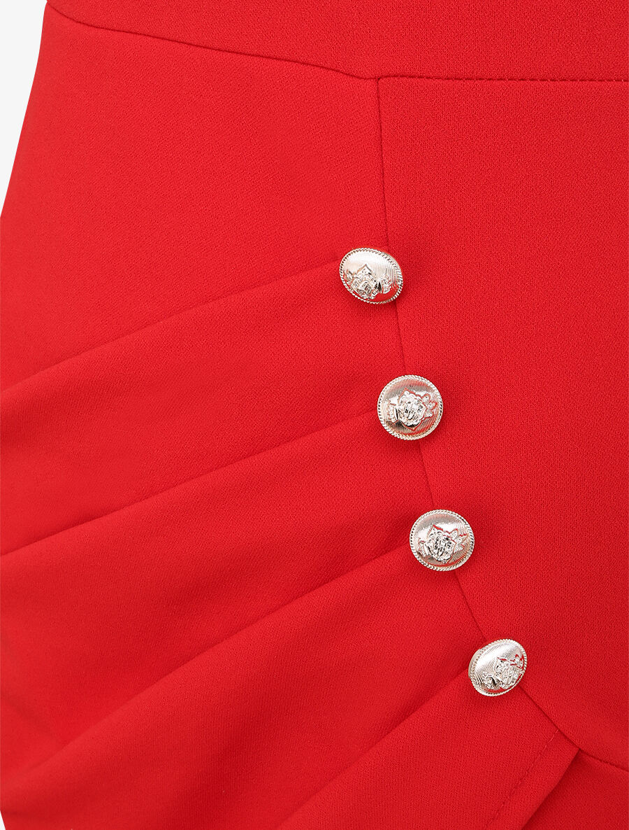 Robe portefeuille à boutons stylisés - Rouge - Image 3