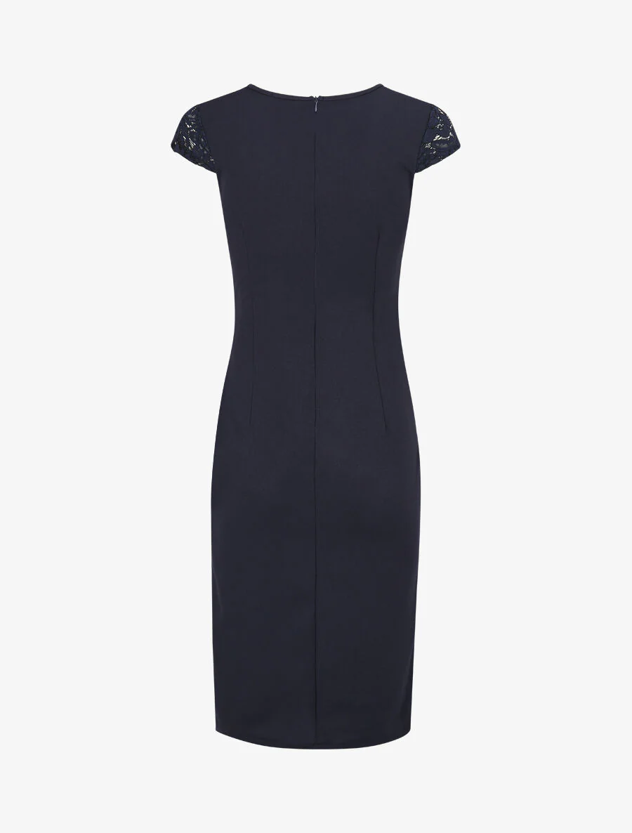 Robe portefeuille à buste dentelle - Marine - Image 2